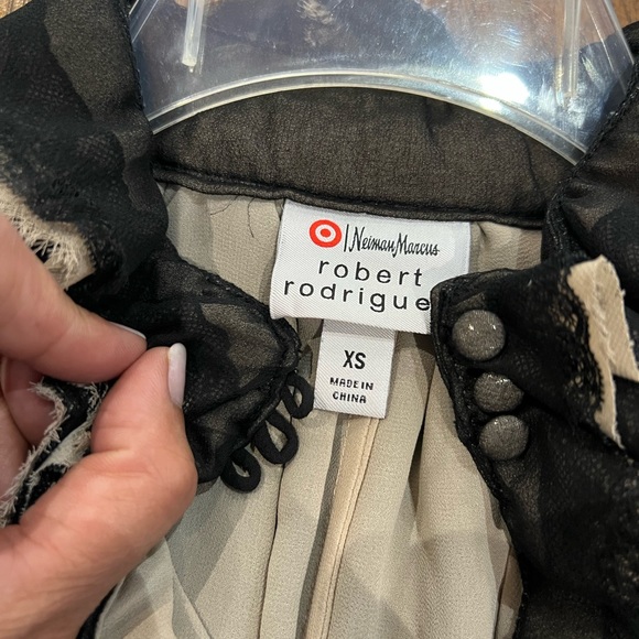 Neiman Marcus Robert Rodriguez Target Lace Ruffle Black Peplum Blouse Shirt - Picture 7 of 15